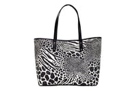 Thumbnail for Michael Kors Carter Large Black Animal Print PVC Open Tote Shoulder Purse Bag - Luxour