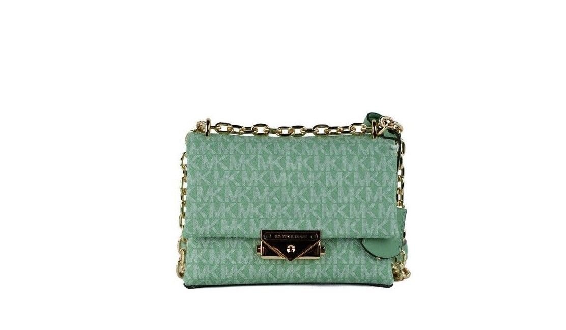 Michael Kors Cece Small Sea Green Signature PVC Convertible Flap Crossbody Bag - Luxour