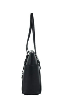 Thumbnail for Michael Kors Charlotte Black PVC Leather Large Top Zip Tote Handbag Bag Purse - Luxour