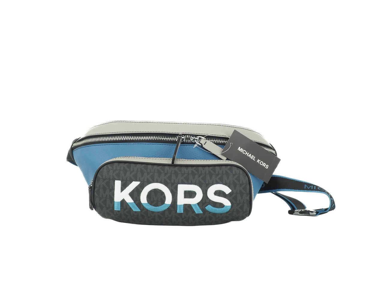 Michael Kors Cooper Large Blue Multi Leather Embroidered Logo Utility Belt Bag - Luxour