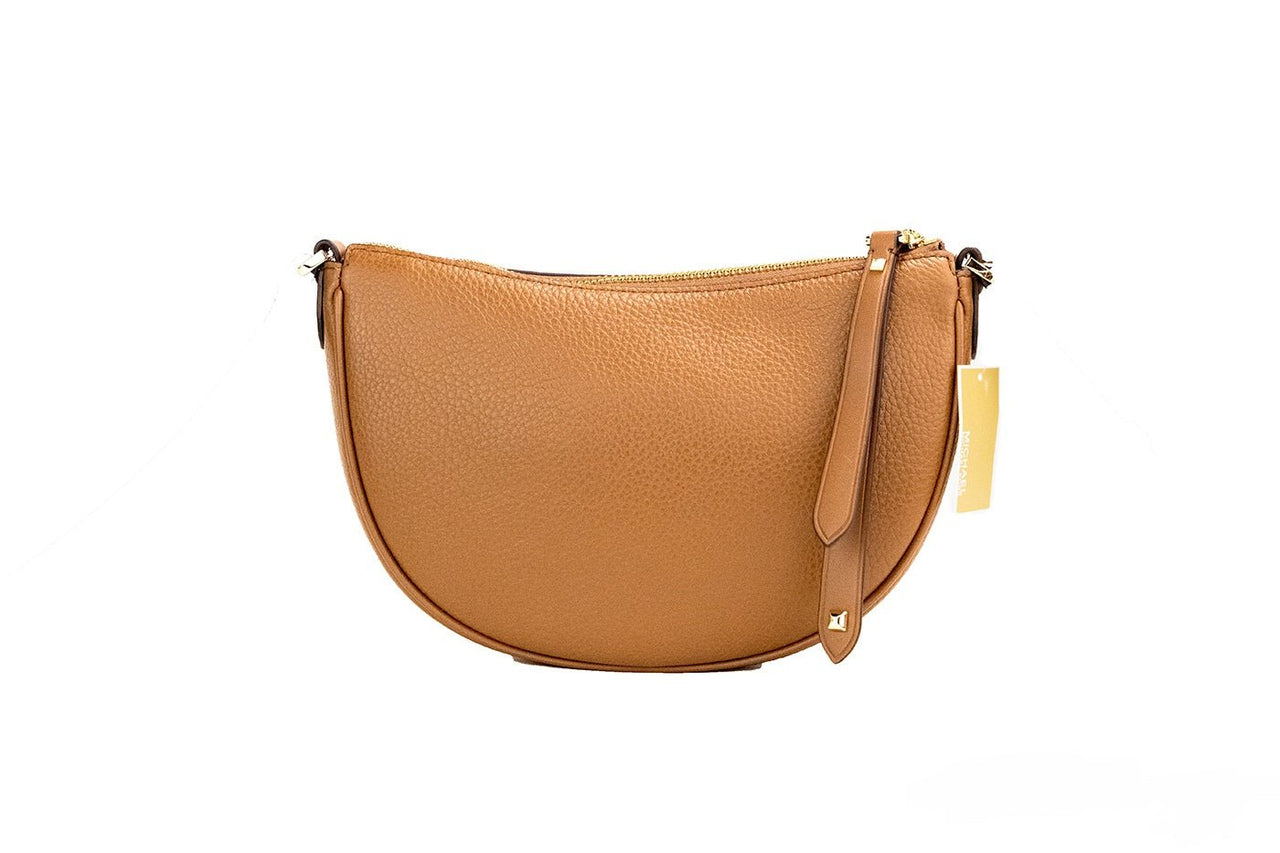 Luxour, Michael Kors Dover Small Luggage Pebbled Leather Half Moon Crossbody Bag Purse, 