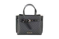 Thumbnail for Michael Kors Emilia Small Black Signature PVC Satchel Crossbody Handbag Purse - Luxour