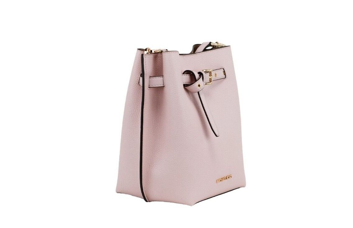 Michael Kors Emilia Small Powder Blush Pebble Leather Bucket Messenger Handbag - Luxour