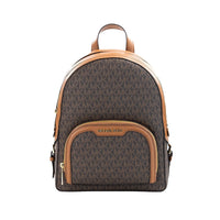 Thumbnail for Michael Kors Jaycee Medium Brown Signature PVC Zip Pocket Backpack Bookbag - Luxour