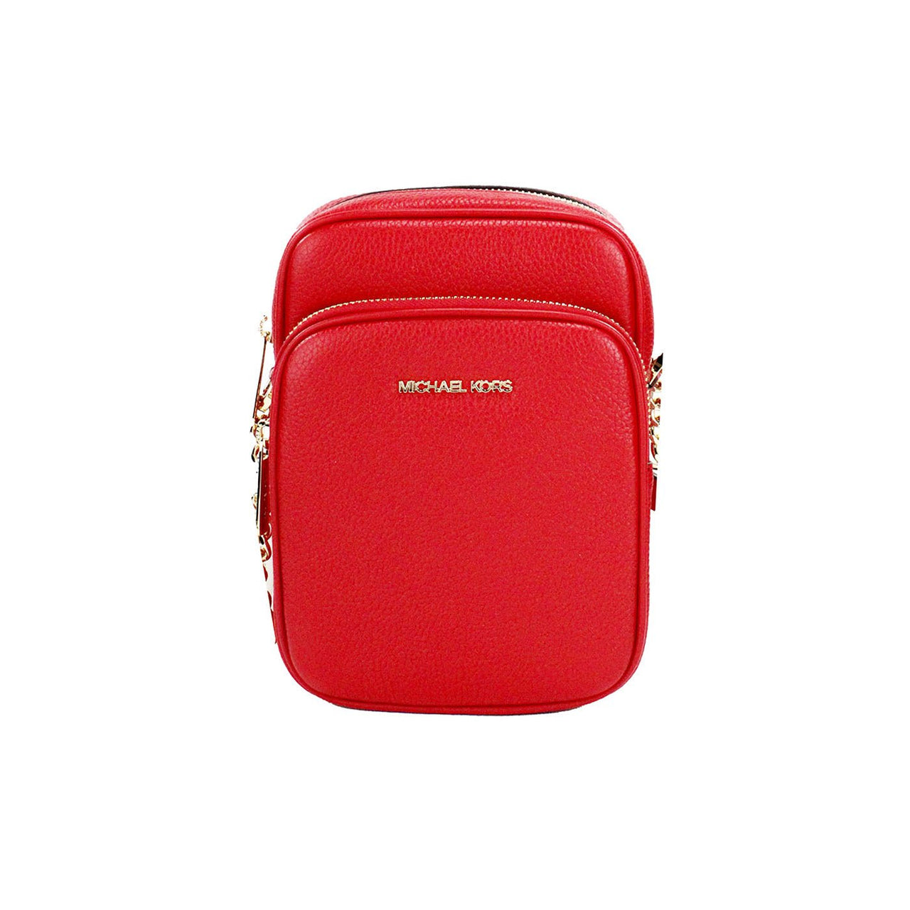 Luxour, Michael Kors Jet Set Bright Red Pebbled Leather North South Chain Crossbody Bag, 