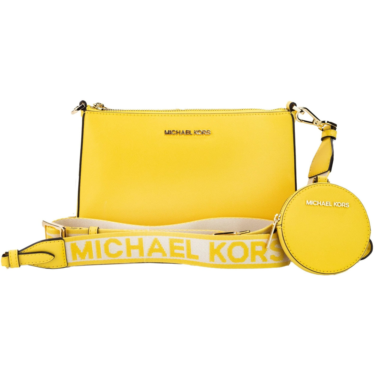 Luxour, Michael Kors Jet Set Daffodil Vegan Crossbody Tech Attachment Bag Purse, 