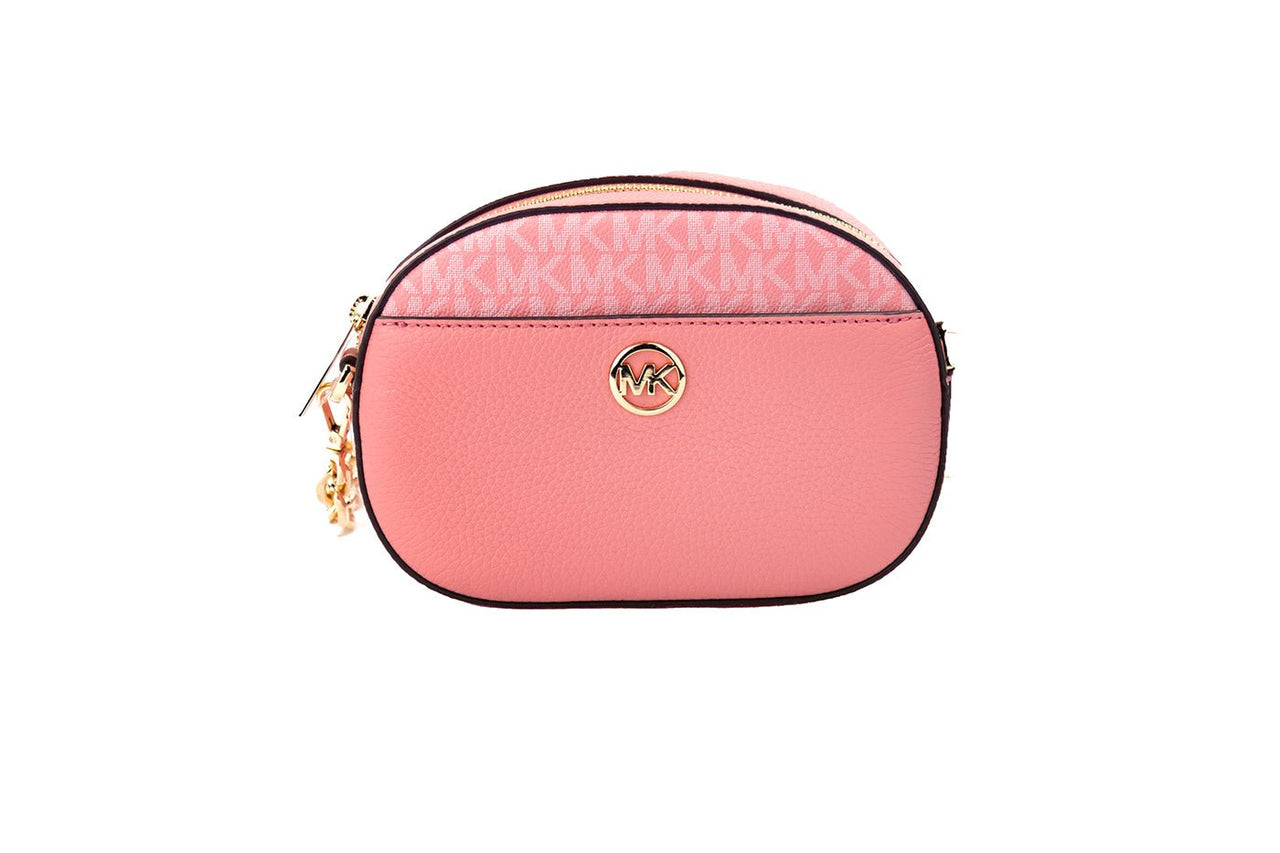 Luxour, Michael Kors Jet Set Glam Tea Rose Leather Oval Crossbody Handbag Purse, 