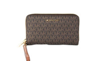 Thumbnail for Michael Kors Jet Set Large Brown Signature PVC Flat Multifunction Wrist Wallet - Luxour