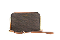 Thumbnail for Michael Kors Jet Set Large East West Saffiano Leather Crossbody Bag Handbag [Brown Signature] - Luxour