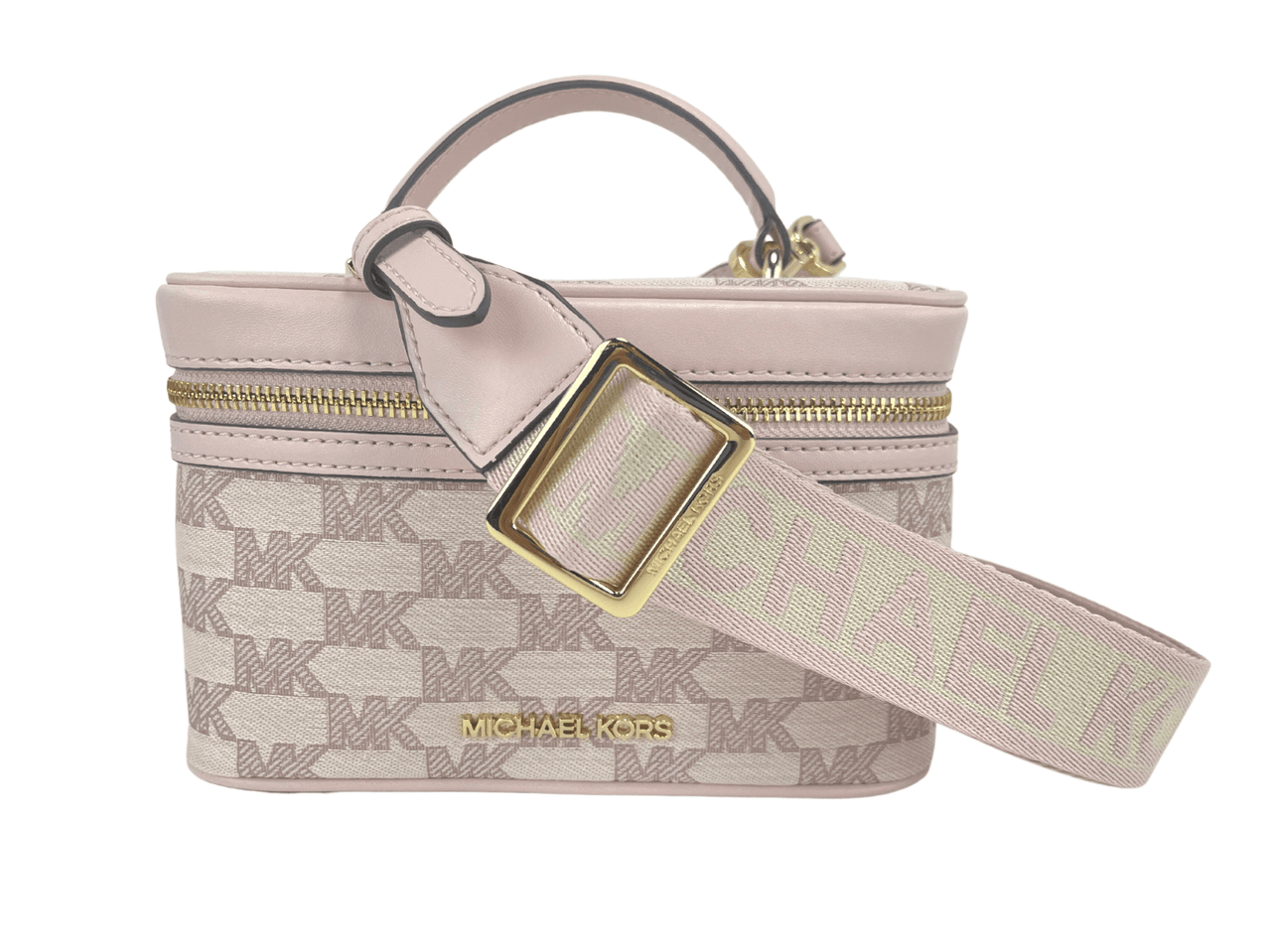 Luxour, Michael Kors Jet Set Medium Powder Blush Jacquard Canvas Zip Trunk Crossbody Bag, 