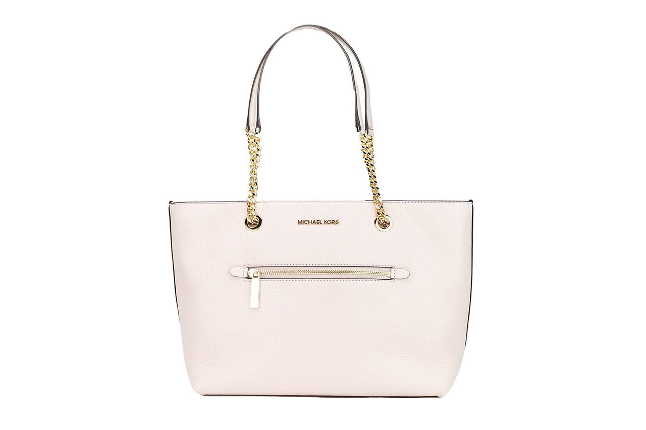 Luxour, Michael Kors Jet Set Medium Powder Blush Leather Front Zip Chain Tote Bag Purse, 