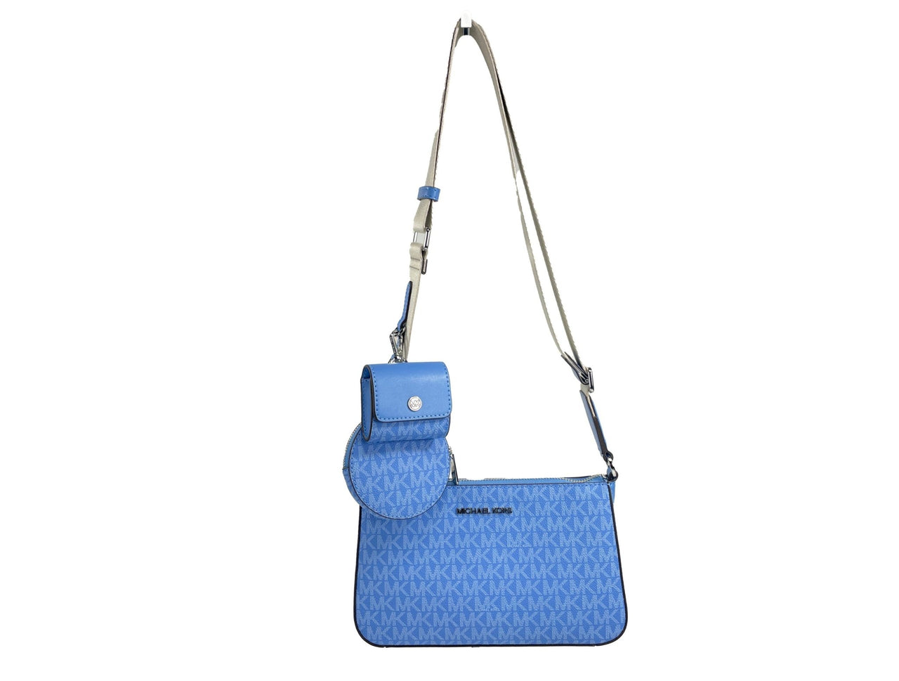 Michael Kors Jet Set Signature PVC Crossbody Tech Attachment Bag Purse Blue - Luxour