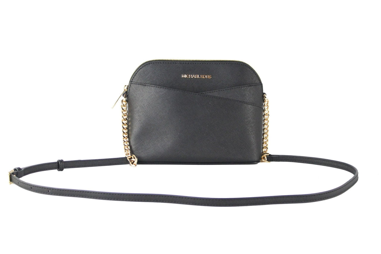 Michael Kors Jet Set Travel Medium Leather X Cross Dome Crossbody Handbag (Black Solid/Gold) - Luxour