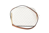 Thumbnail for Michael Kors Jet Set Travel Medium Leather X Cross Dome Crossbody Handbag (Vanilla Signature/Gold) - Luxour