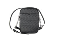 Thumbnail for Michael Kors Medium Signature Leather North South Chain Crossbody Handbag Black - Luxour