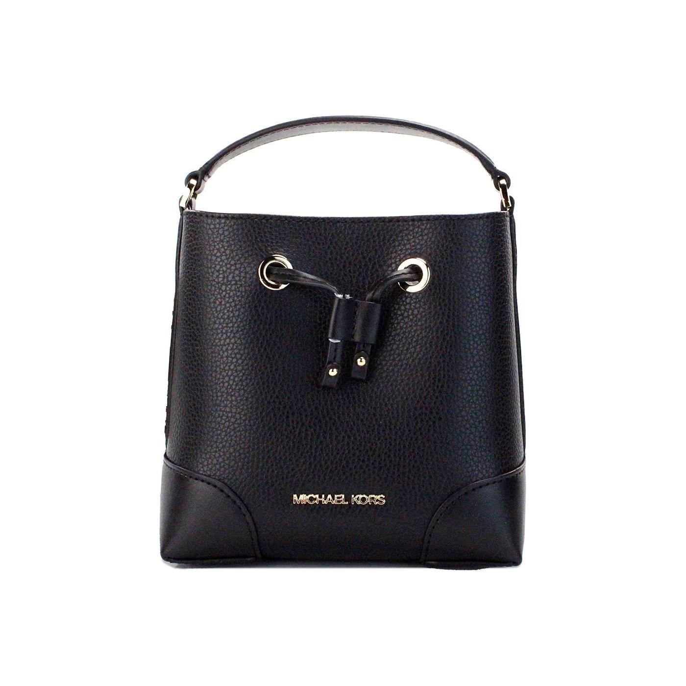 Luxour, Michael Kors Mercer Small Black Pebbled Leather Bucket Crossbody Bag Purse, 