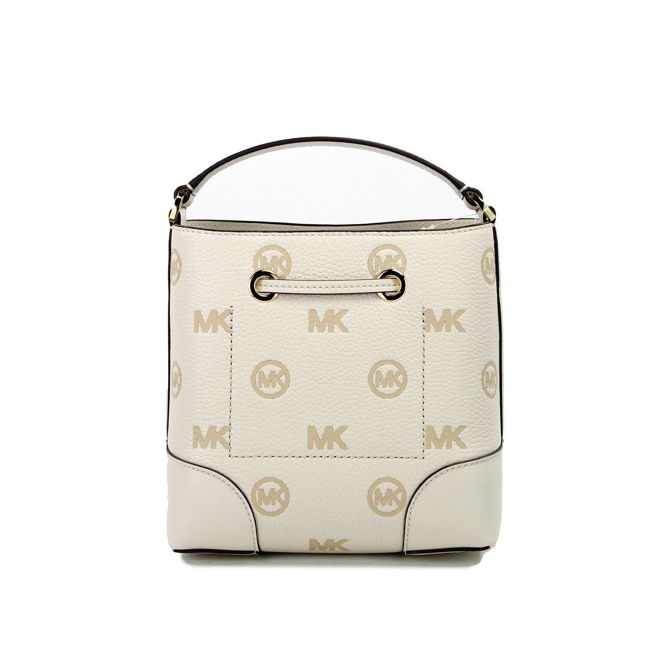 Michael Kors Mercer Small Light Cream Embossed Drawstring Bucket Messenger Bag - Luxour