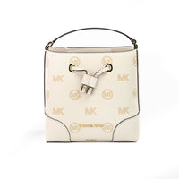 Thumbnail for Michael Kors Mercer Small Light Cream Embossed Drawstring Bucket Messenger Bag - Luxour