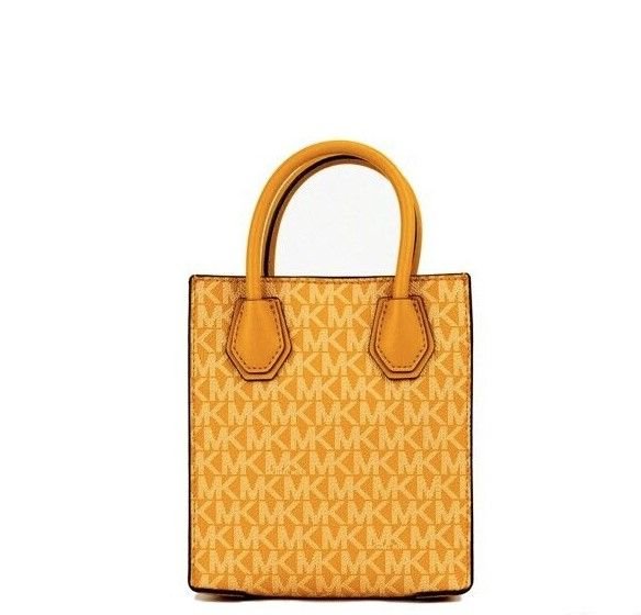 Michael Kors Mercer XS Honeycomb Gold Signature PVC North South Shopper Crossbody Bag - Luxour