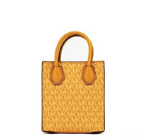 Thumbnail for Michael Kors Mercer XS Honeycomb Gold Signature PVC North South Shopper Crossbody Bag - Luxour