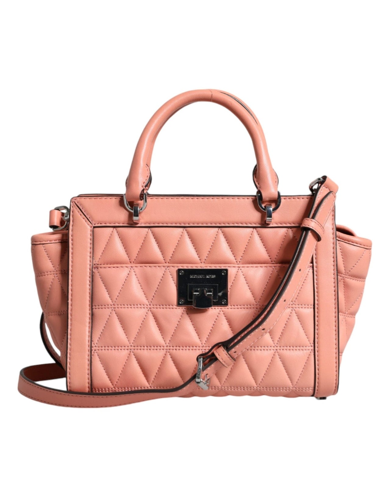 Michael Kors Peach Quilted Leather Logo Crossbody VIVIANNE Messenger Bag - Luxour