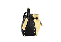 Thumbnail for Michael Kors Phoebe Small Straw Studded Faux Leather Bucket Messenger Bag Purse - Luxour