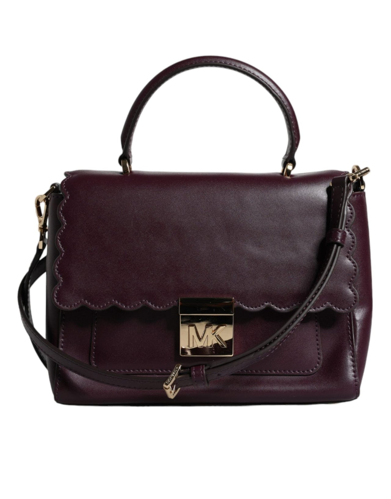 Michael Kors Purple Leather Logo Plaque Crossbody MINDY Satchel Bag - Luxour