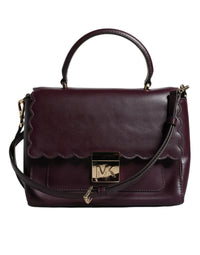 Thumbnail for Michael Kors Purple Leather Logo Plaque Crossbody MINDY Satchel Bag - Luxour