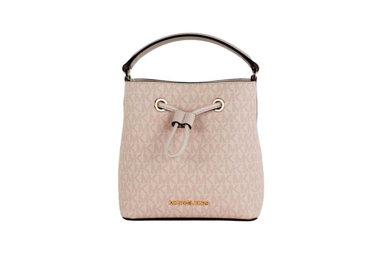 Luxour, Michael Kors Suri Small Dark Powder Blush Signature PVC Bucket Crossbody Handbag, 