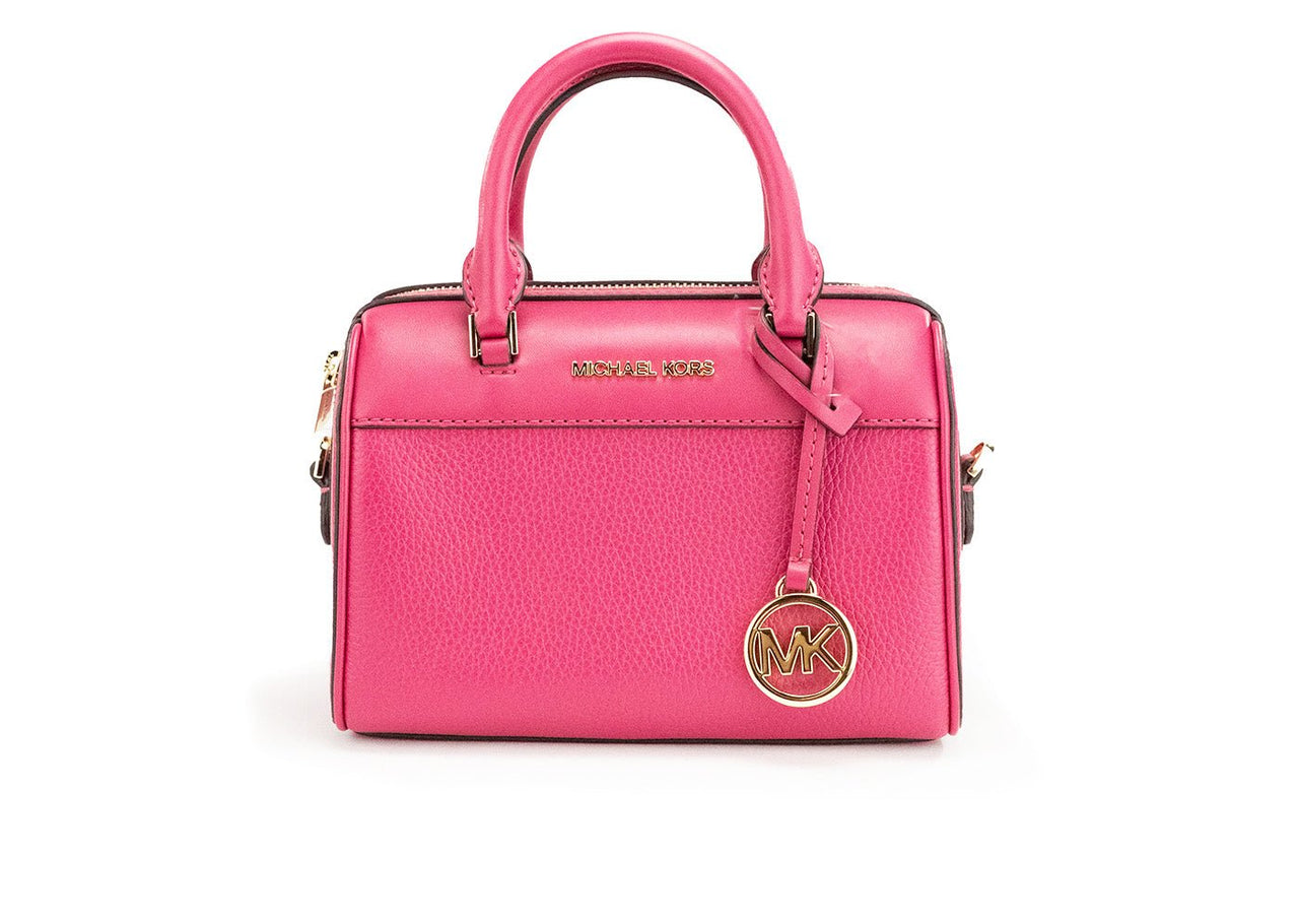 Michael Kors Travel XS Carmine Pink Leather Duffle Crossbody Handbag Purse - Luxour