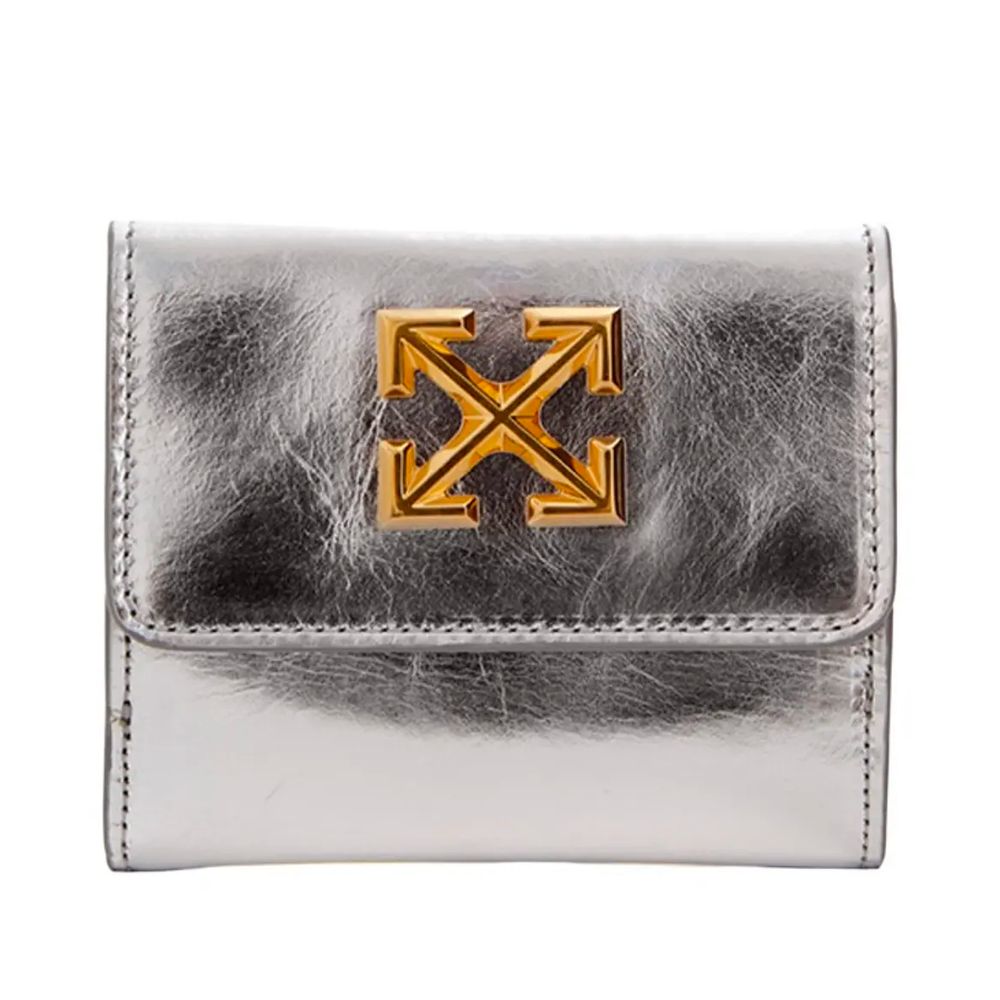 Off - White Silver Leather Wallet - Luxour