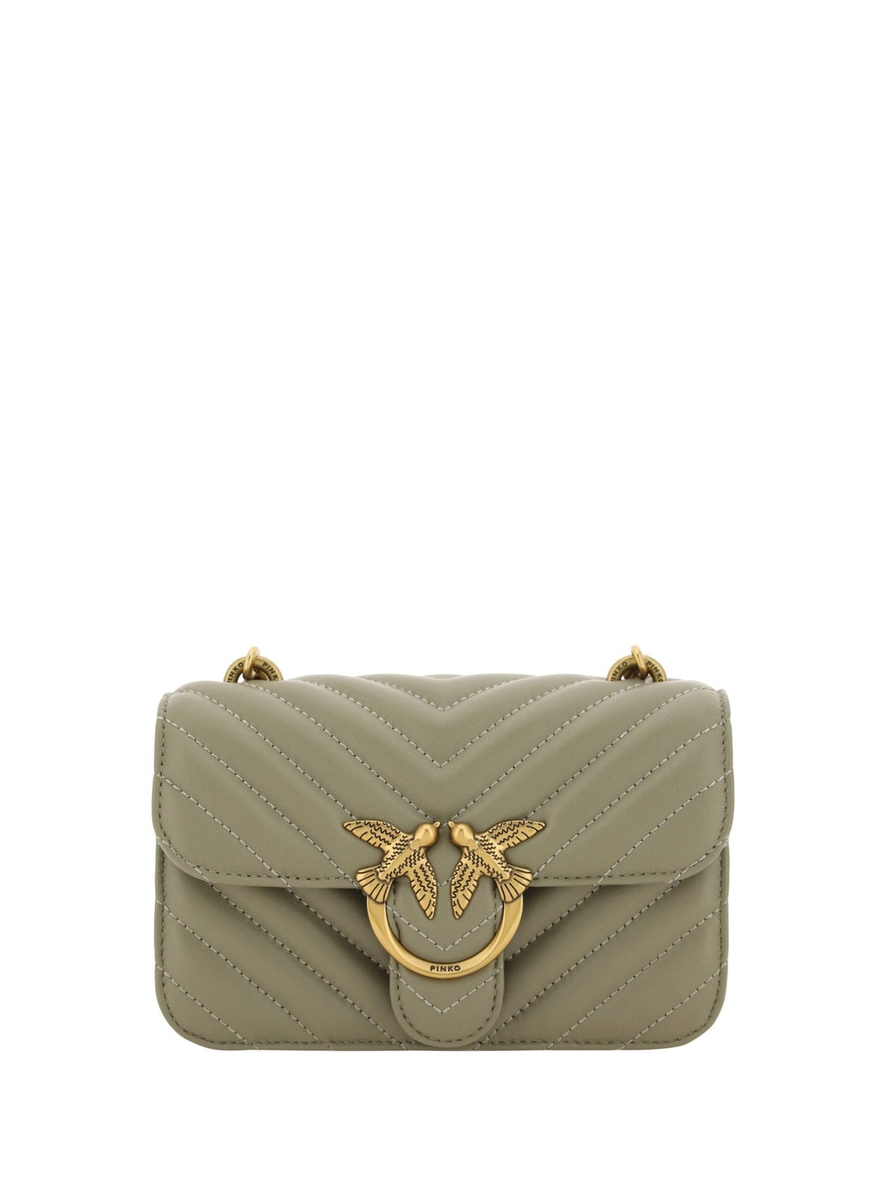 PINKO Chic Mini Love Bell Shoulder Bag in Noce Green - Luxour