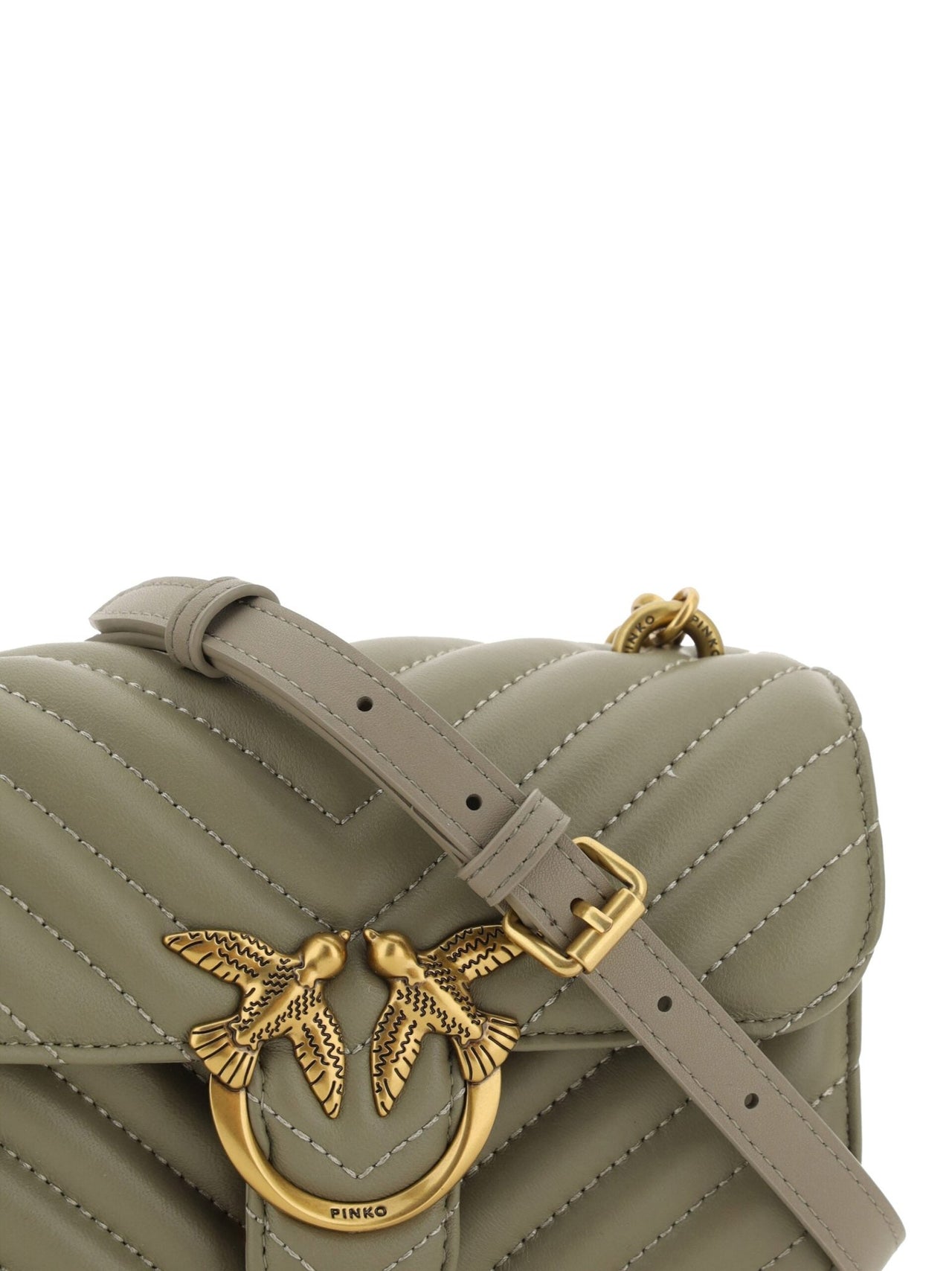 PINKO Chic Mini Love Bell Shoulder Bag in Noce Green - Luxour