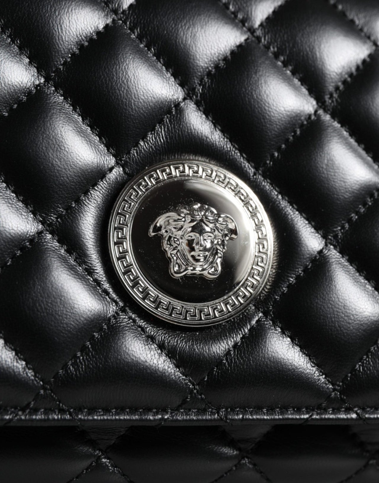 Luxour, Versace Black Quilted Lambskin Leather Crossbody Shoulder Bag, 