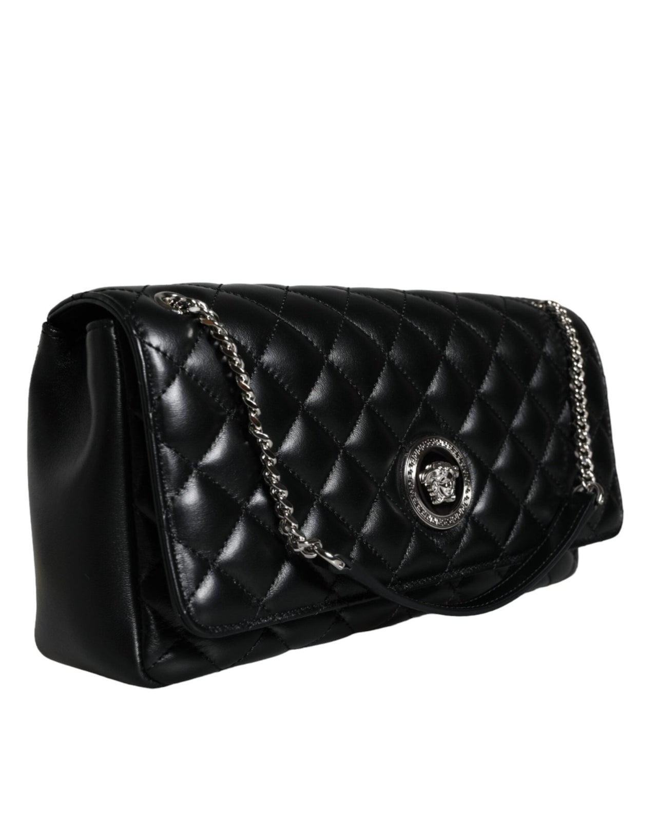 Luxour, Versace Black Quilted Lambskin Leather Crossbody Shoulder Bag, 