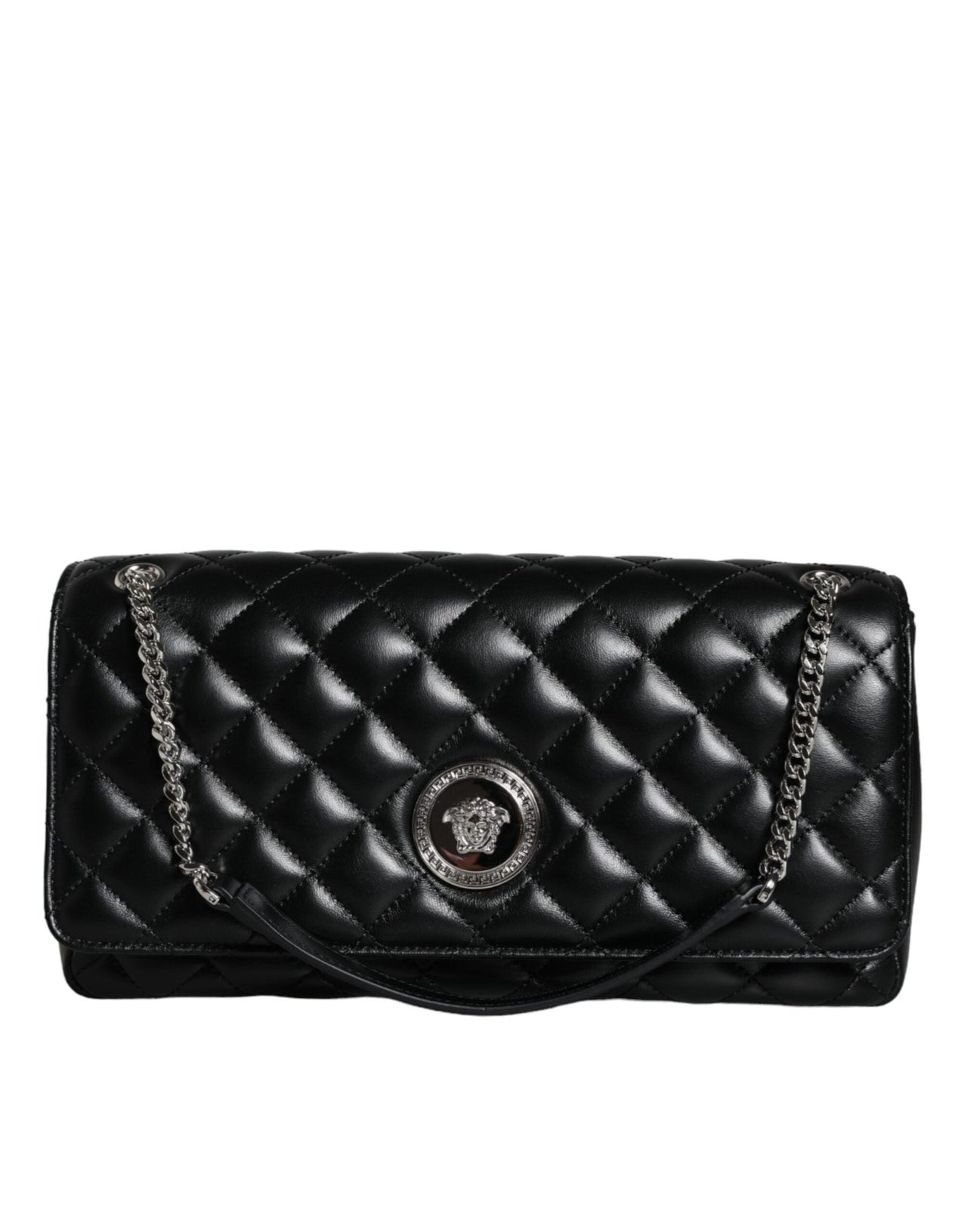 Luxour, Versace Black Quilted Lambskin Leather Crossbody Shoulder Bag, 