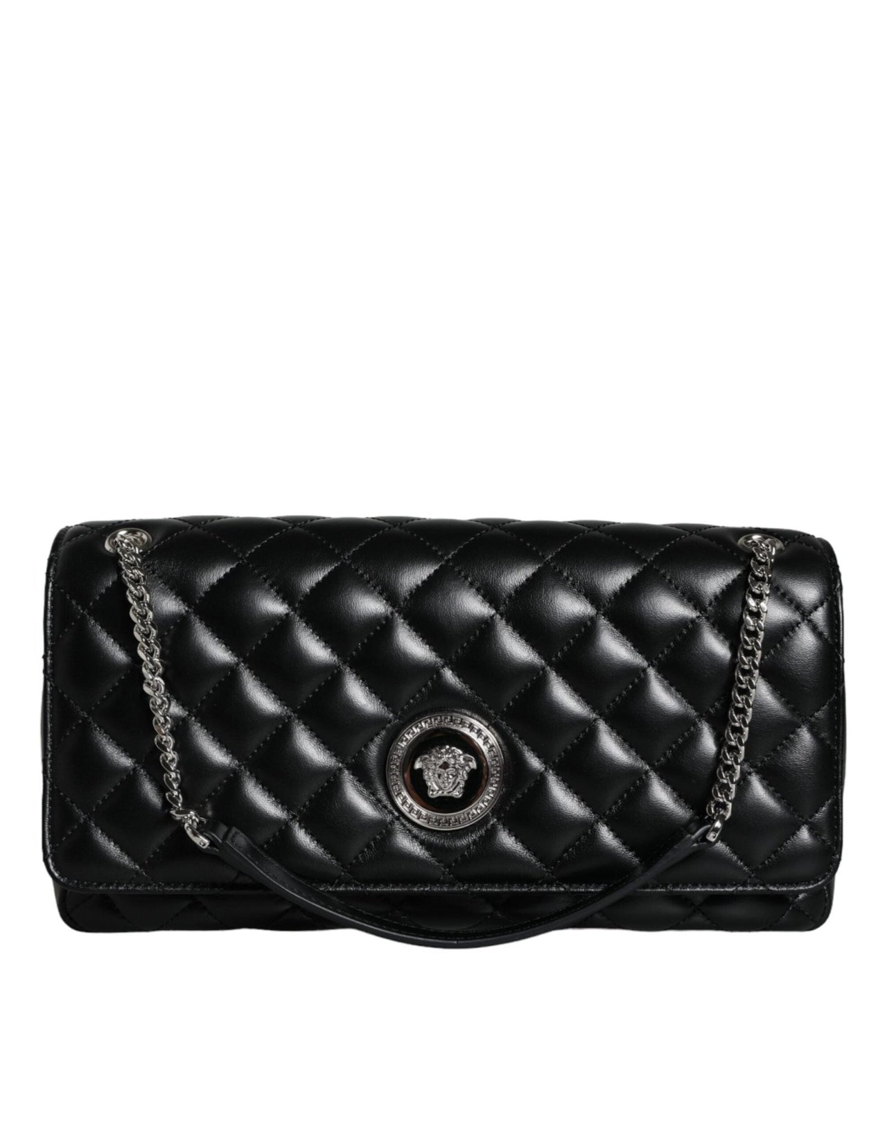 Luxour, Versace Black Quilted Lambskin Leather Crossbody Shoulder Bag, 