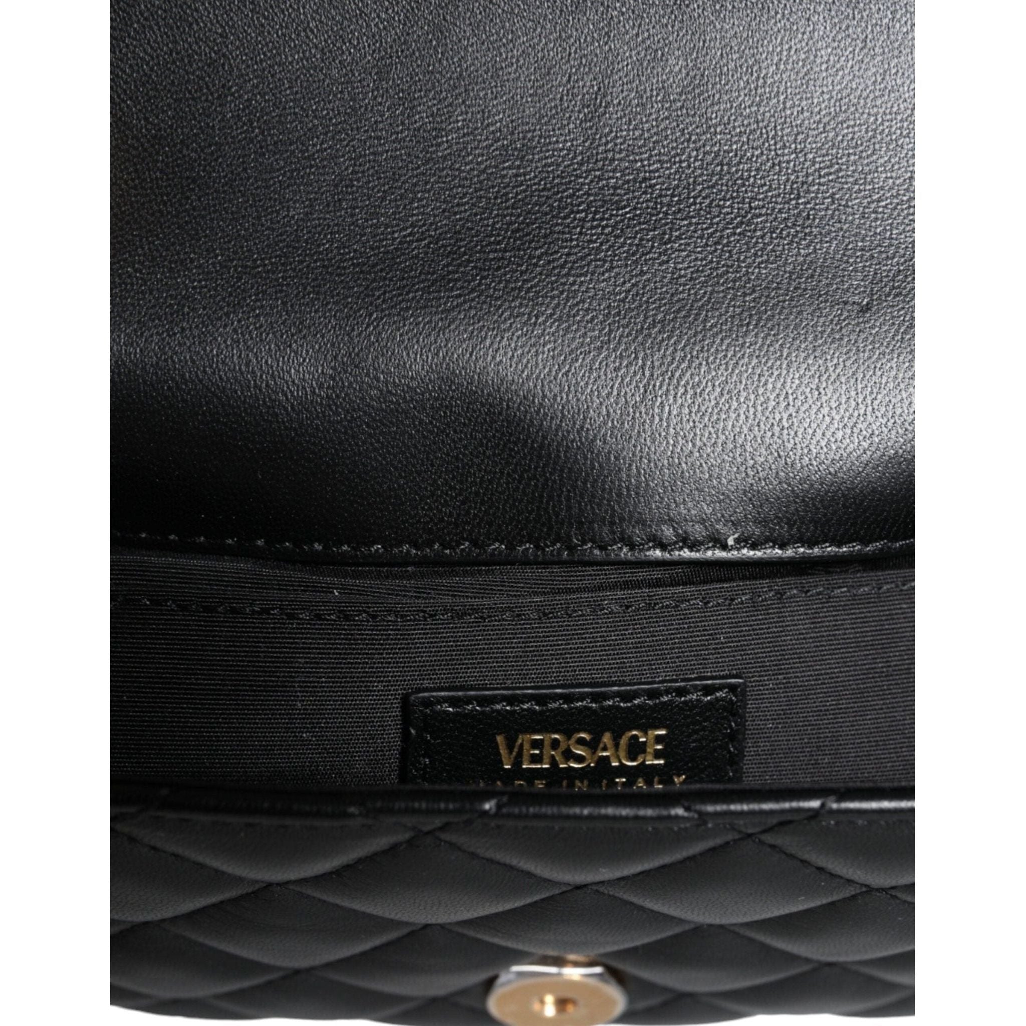 Luxour, Versace Black Quilted Lambskin Leather Crossbody Shoulder Bag, 