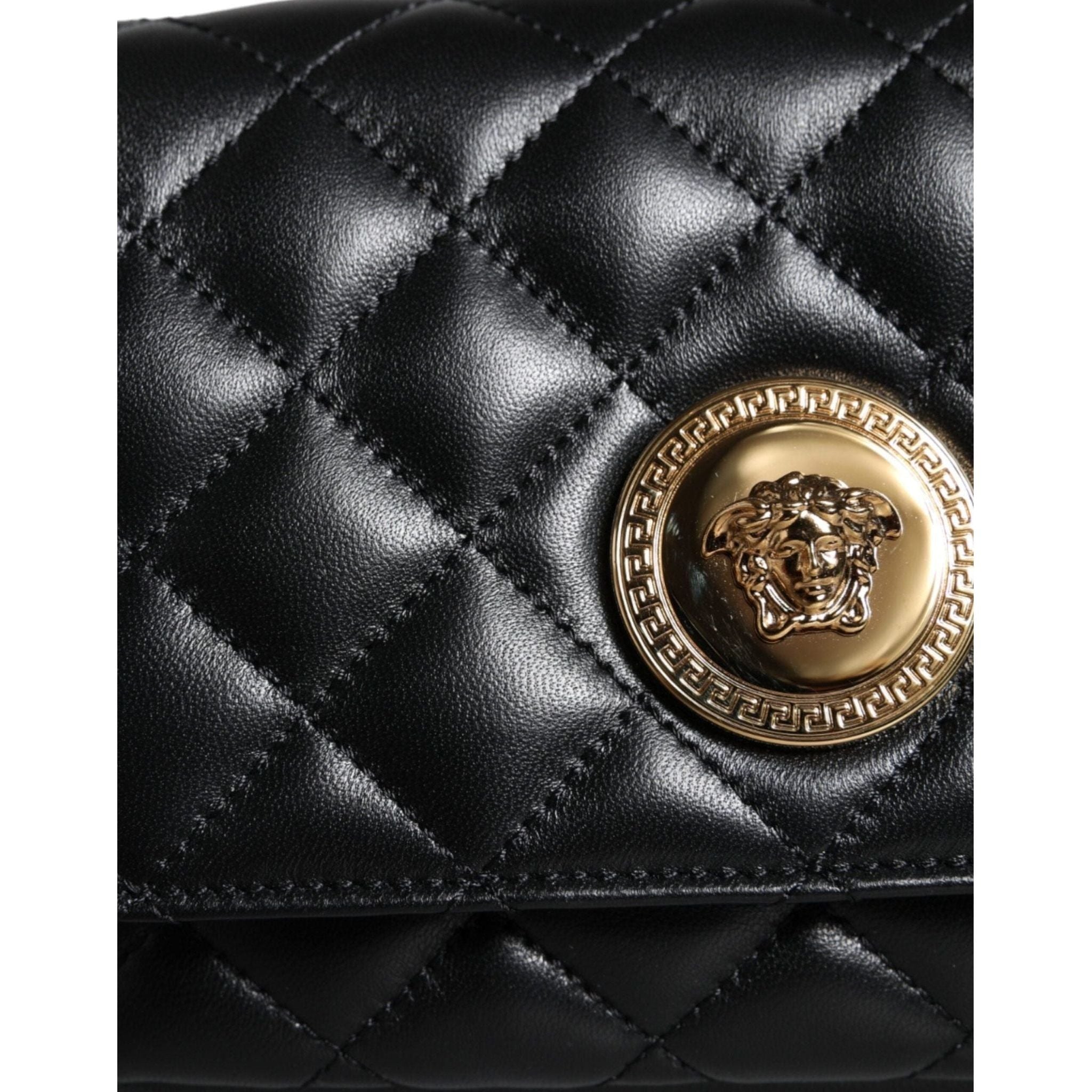 Luxour, Versace Black Quilted Lambskin Leather Crossbody Shoulder Bag, 