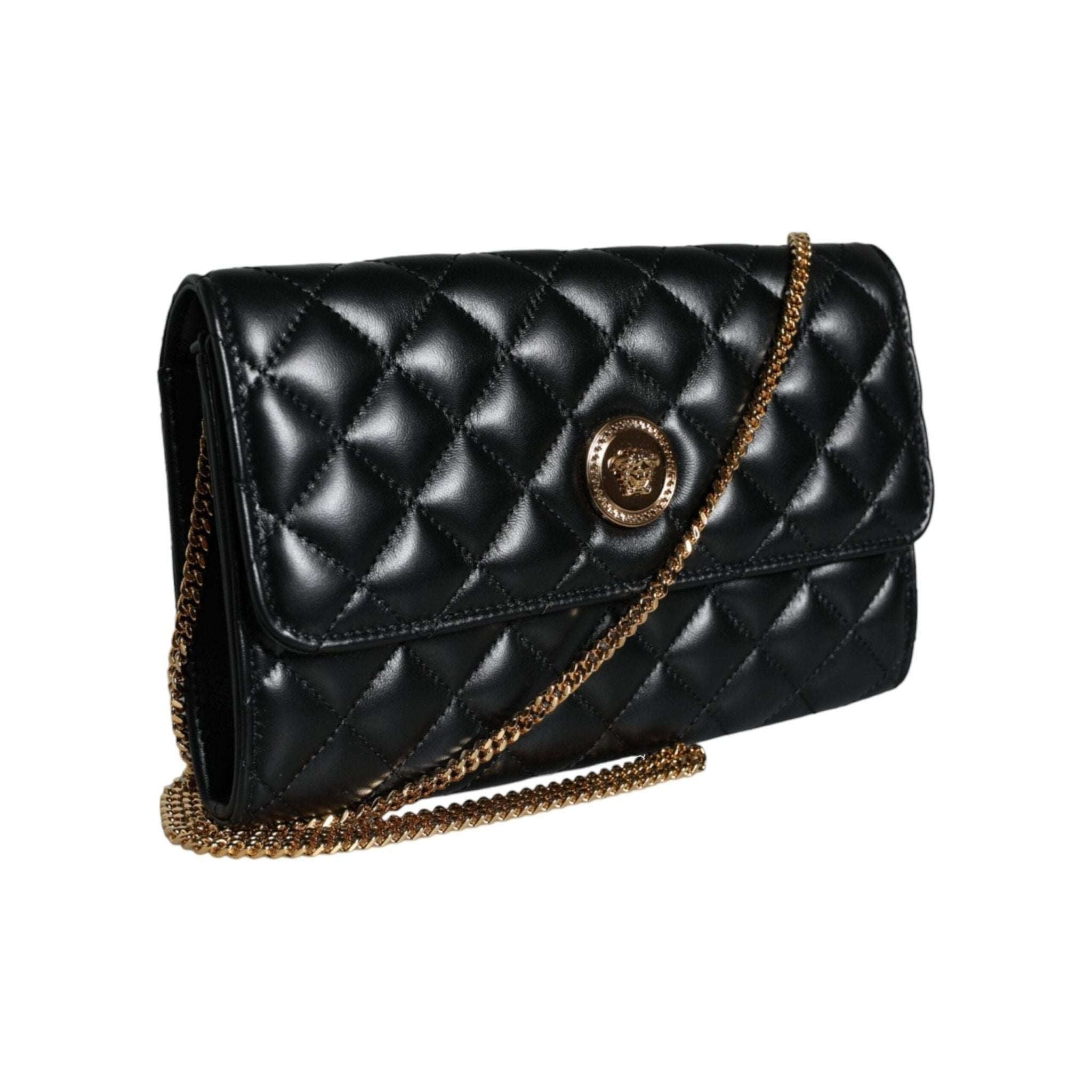 Luxour, Versace Black Quilted Nappa Leather Crossbody Shoulder Bag, 