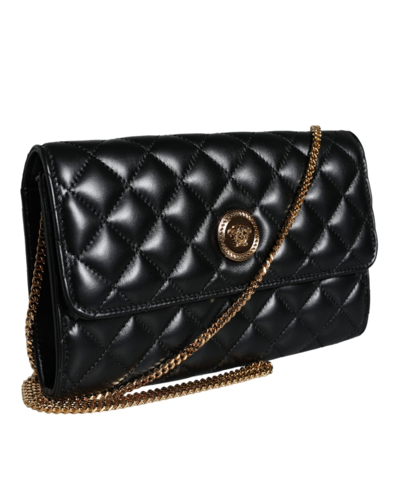 Luxour, Versace Black Quilted Nappa Leather Crossbody Shoulder Bag, 