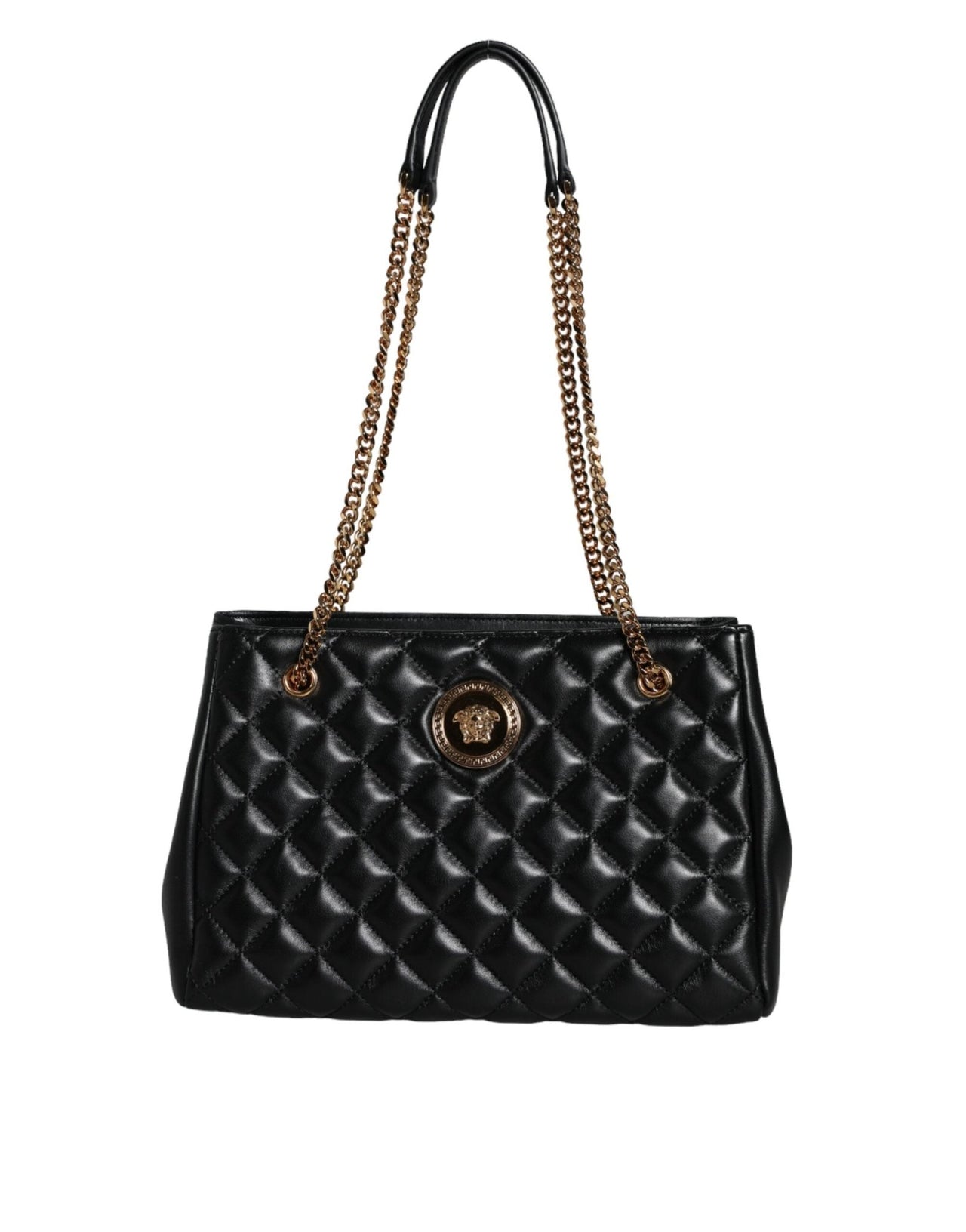 Versace Black Quilted Nappa Leather Shoulder Chain Strap Bag - Luxour