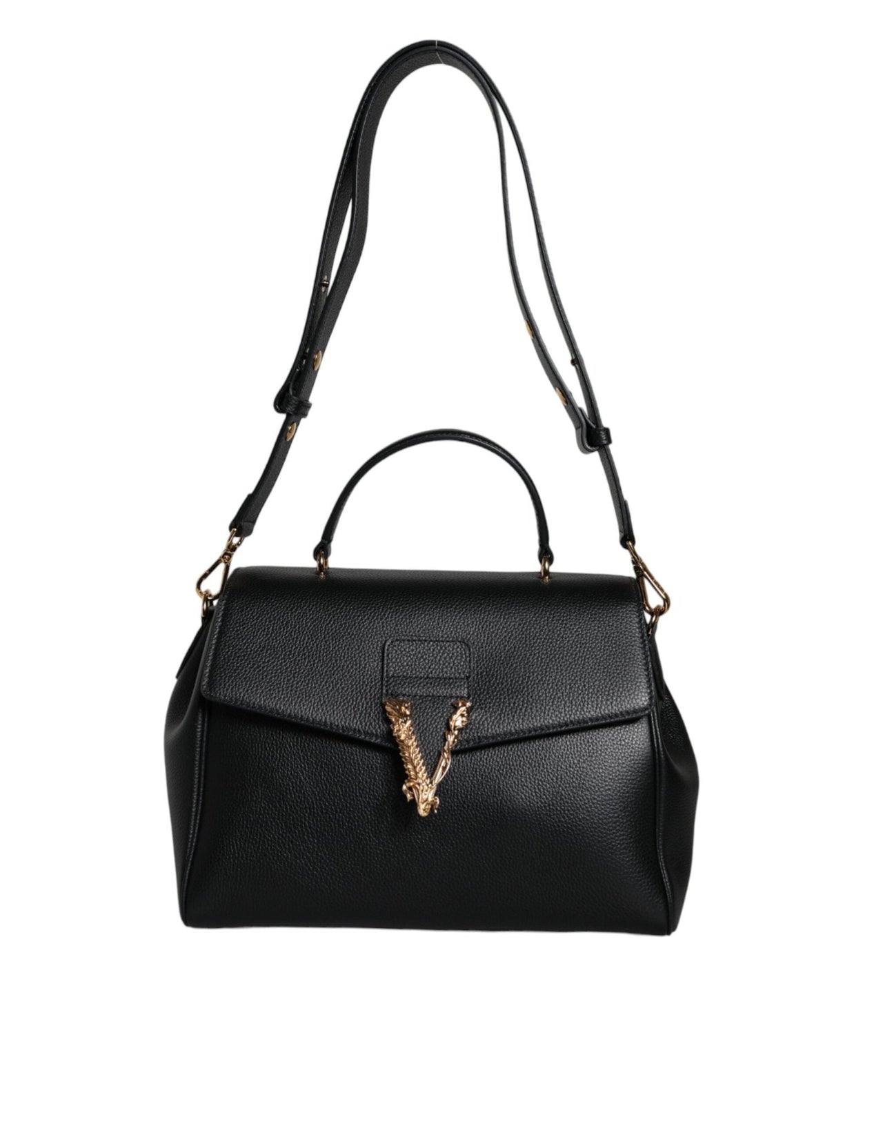 Luxour, Versace Black Top Handle Grainy Calfskin Leather Crossbody Bag, 