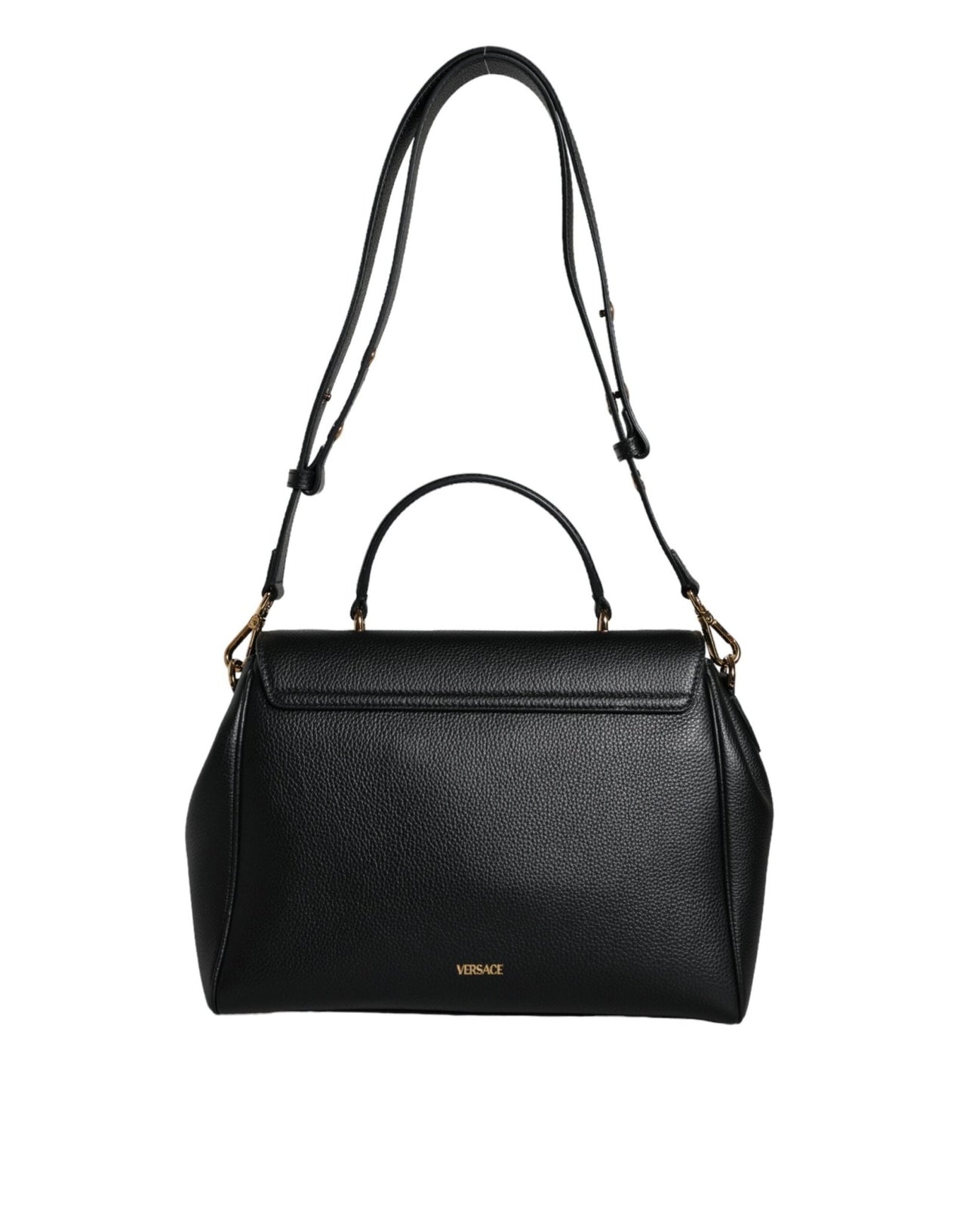 Luxour, Versace Black Top Handle Grainy Calfskin Leather Crossbody Bag, 