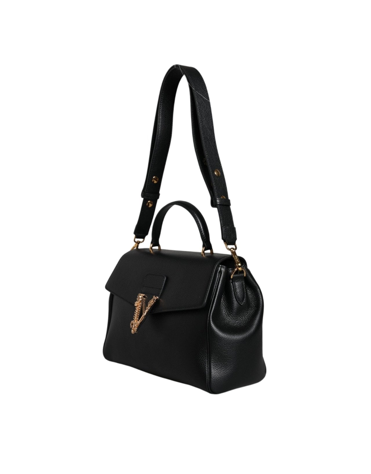 Luxour, Versace Black Top Handle Grainy Calfskin Leather Crossbody Bag, 