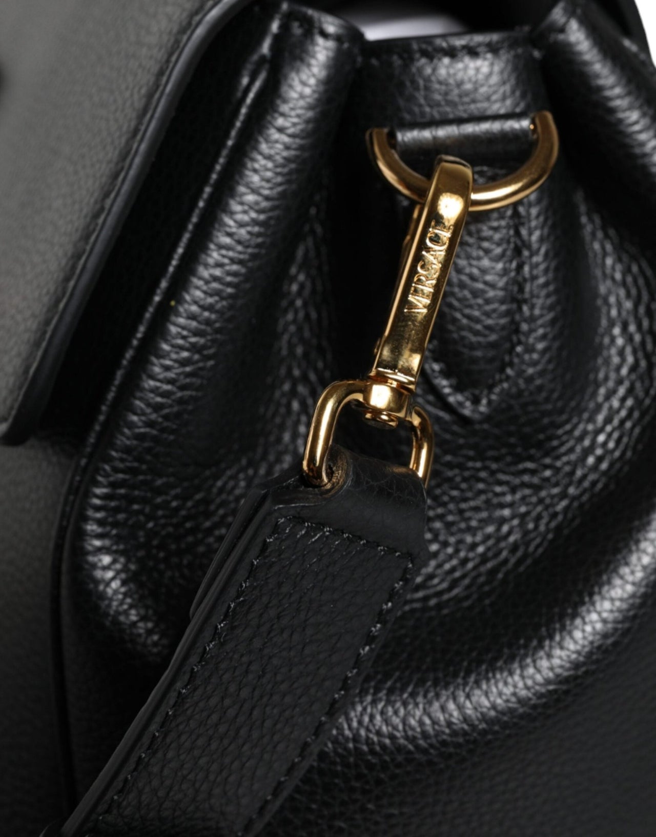 Luxour, Versace Black Top Handle Grainy Calfskin Leather Crossbody Bag, 