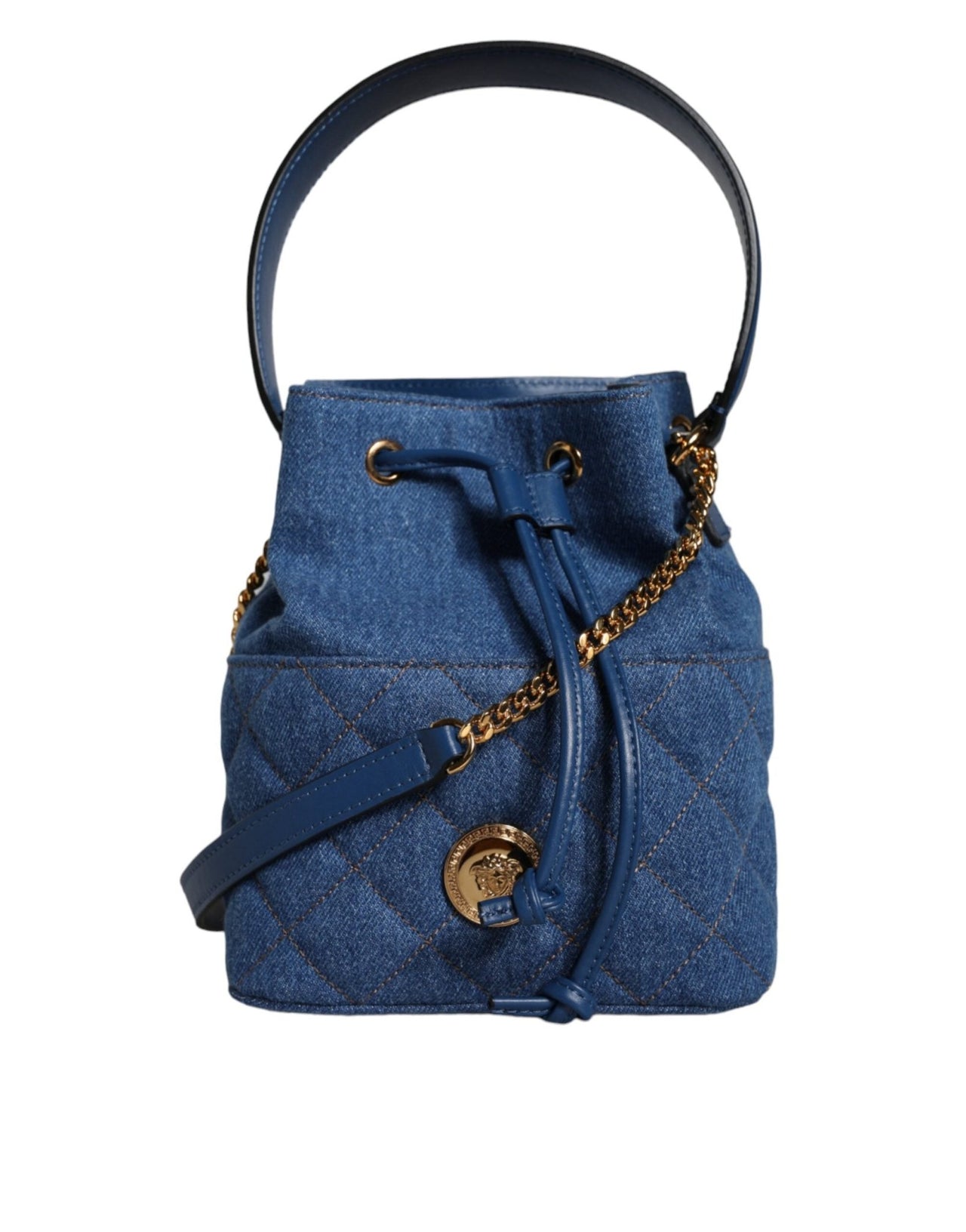 Luxour, Versace Blue Quilted Denim Leather Crossbody Shoulder Bag, 