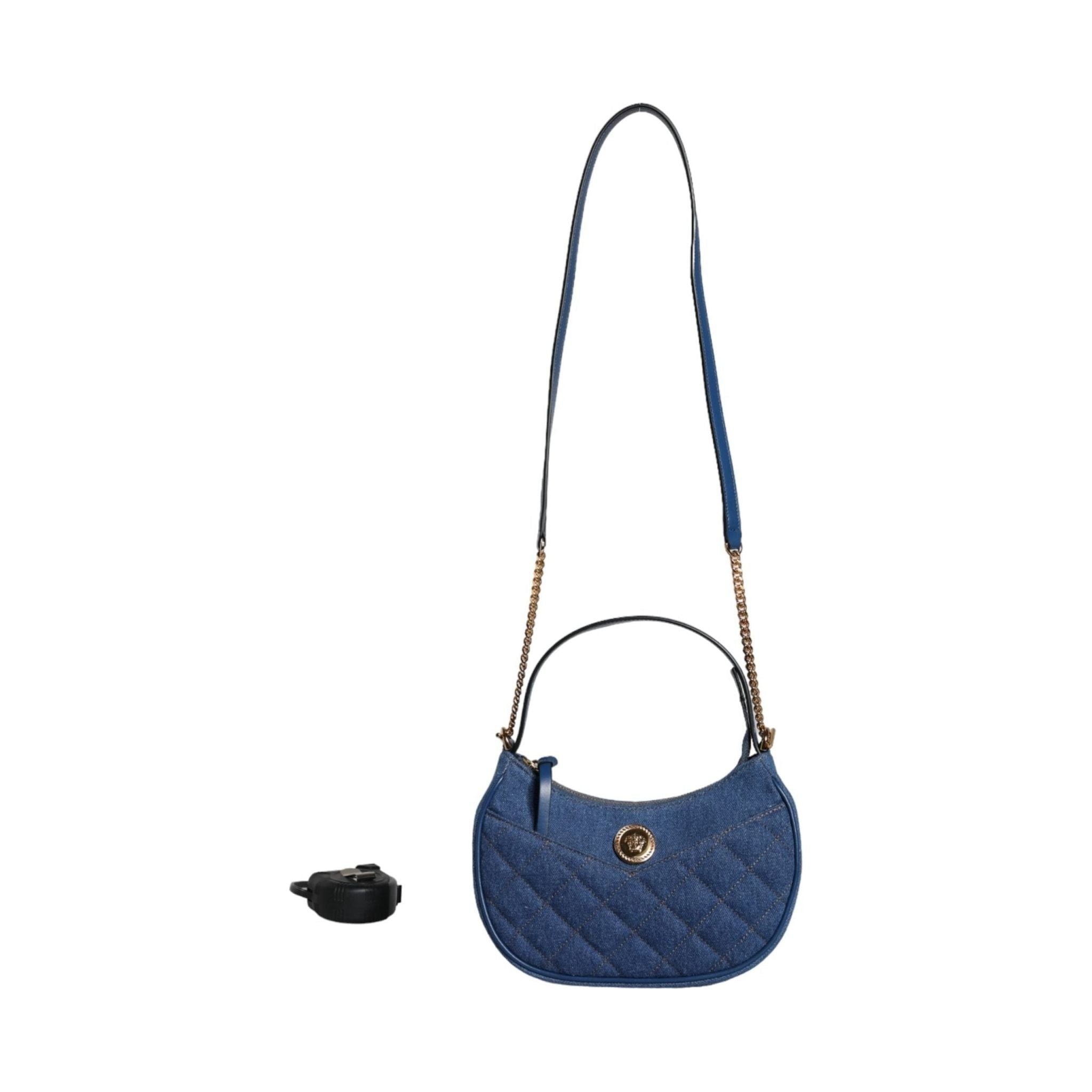 Luxour, Versace Blue Quilted Denim Leather Top Handle Shoulder Bag, 