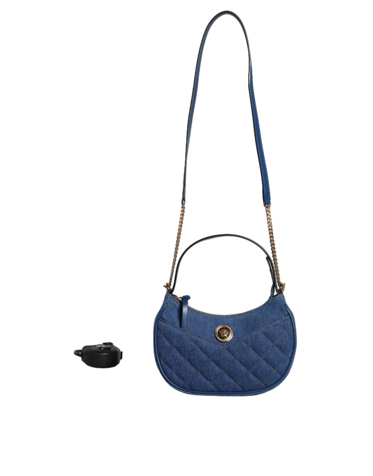 Luxour, Versace Blue Quilted Denim Leather Top Handle Shoulder Bag, 