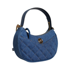 Luxour, Versace Blue Quilted Denim Leather Top Handle Shoulder Bag, 